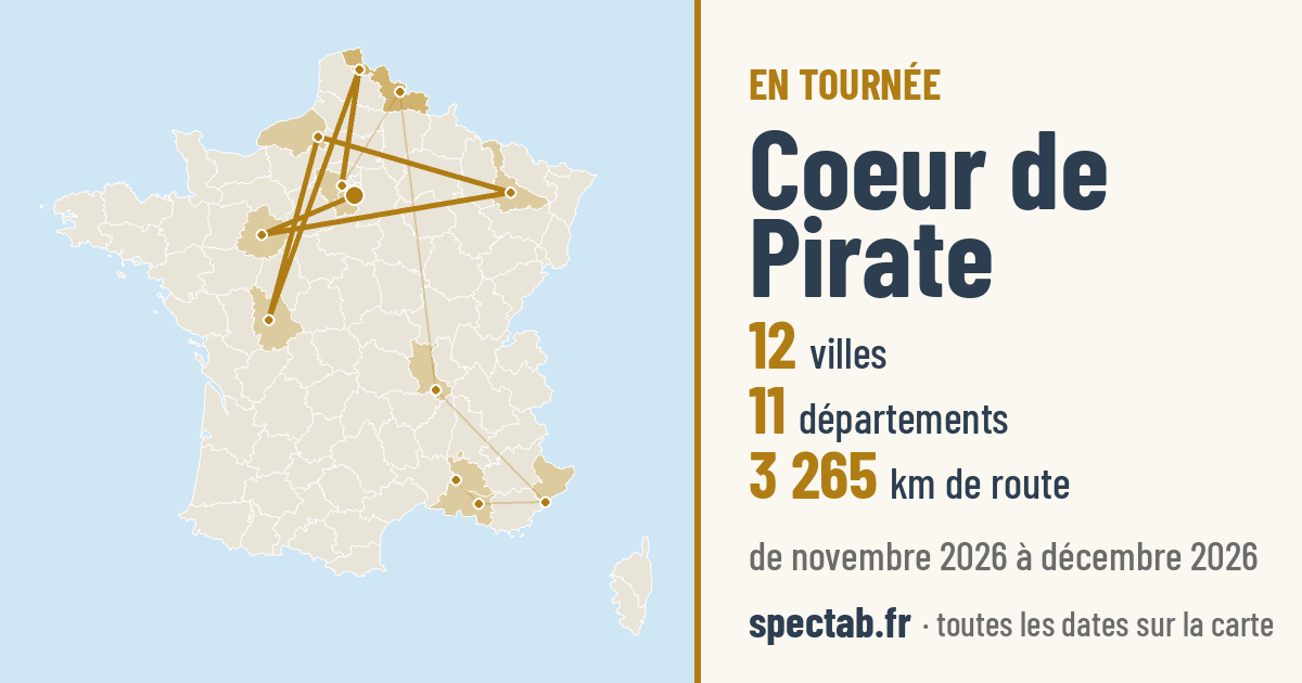 Carte de la tournée de Coeur de Pirate