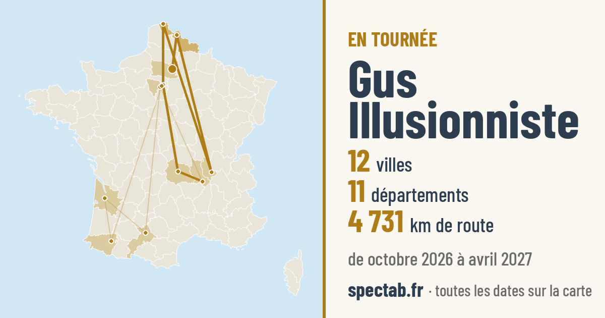 Carte de la tournée de Gus Illusionniste