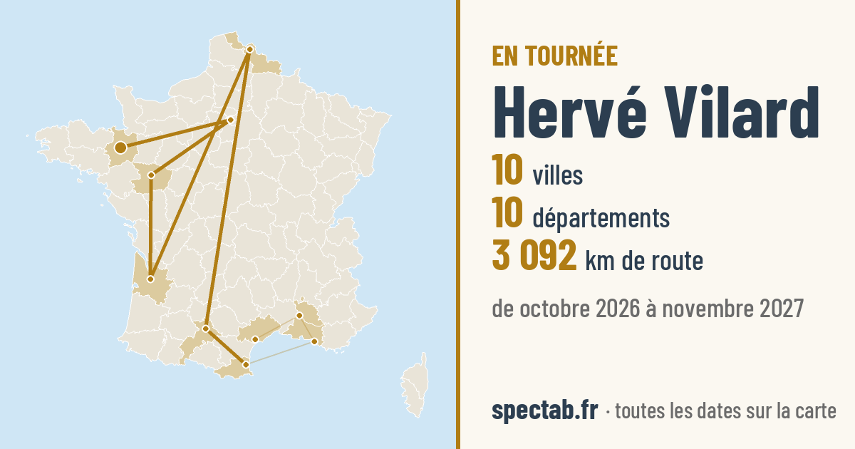 Carte de la tournée de Hervé Vilard
