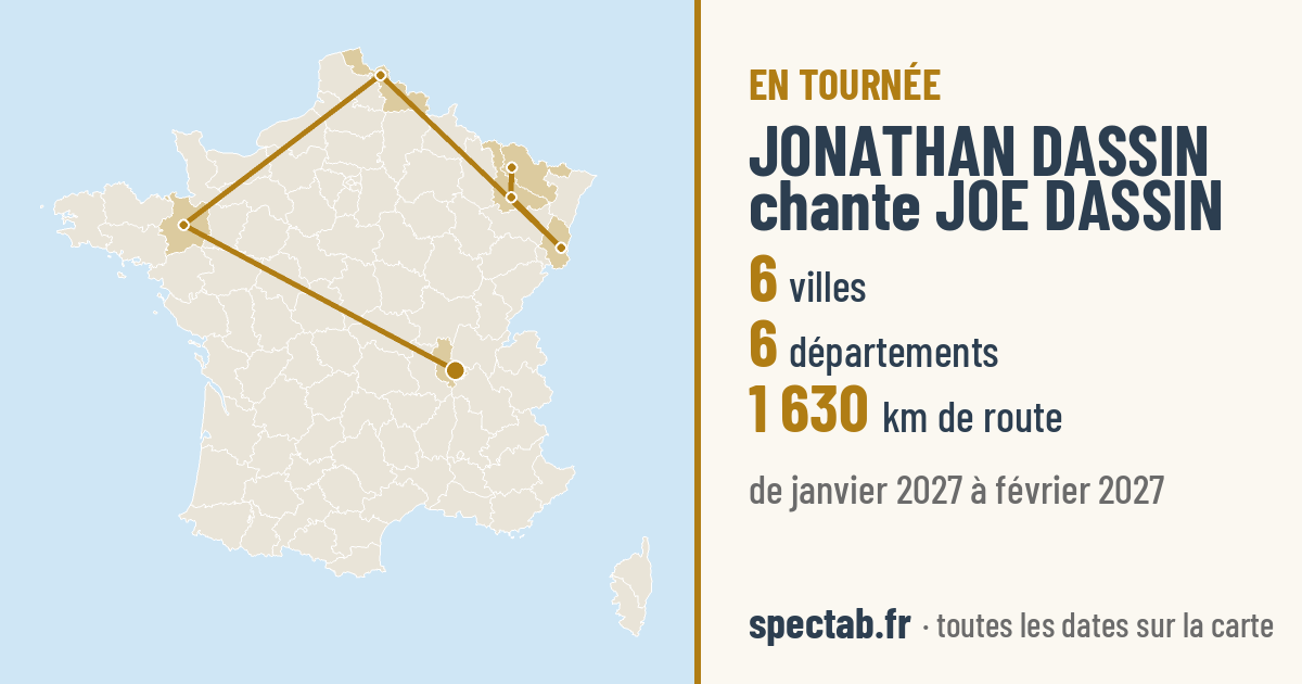 Carte de la tournée de JONATHAN DASSIN chante JOE DASSIN