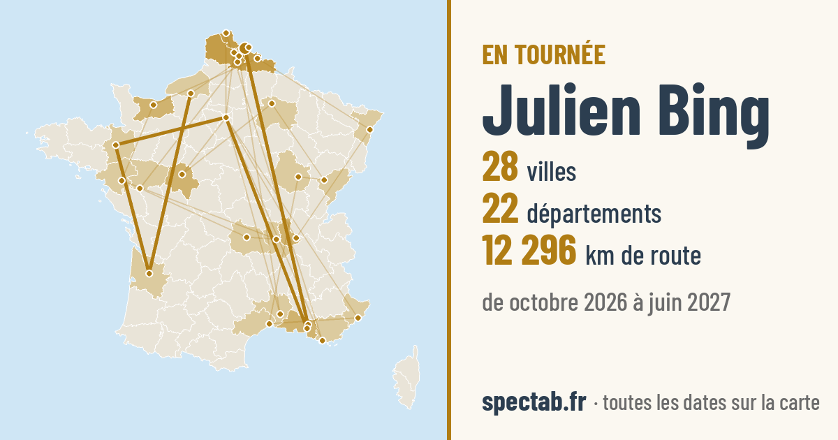 Carte de la tournée de Julien Bing