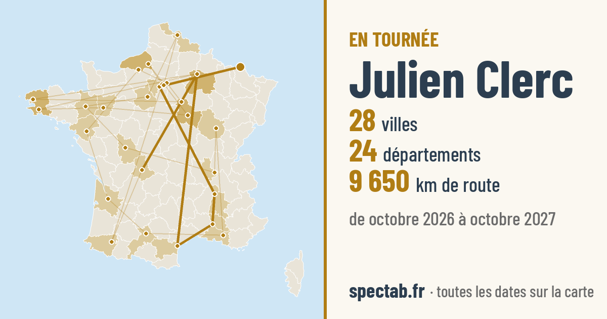 Carte de la tournée de Julien Clerc