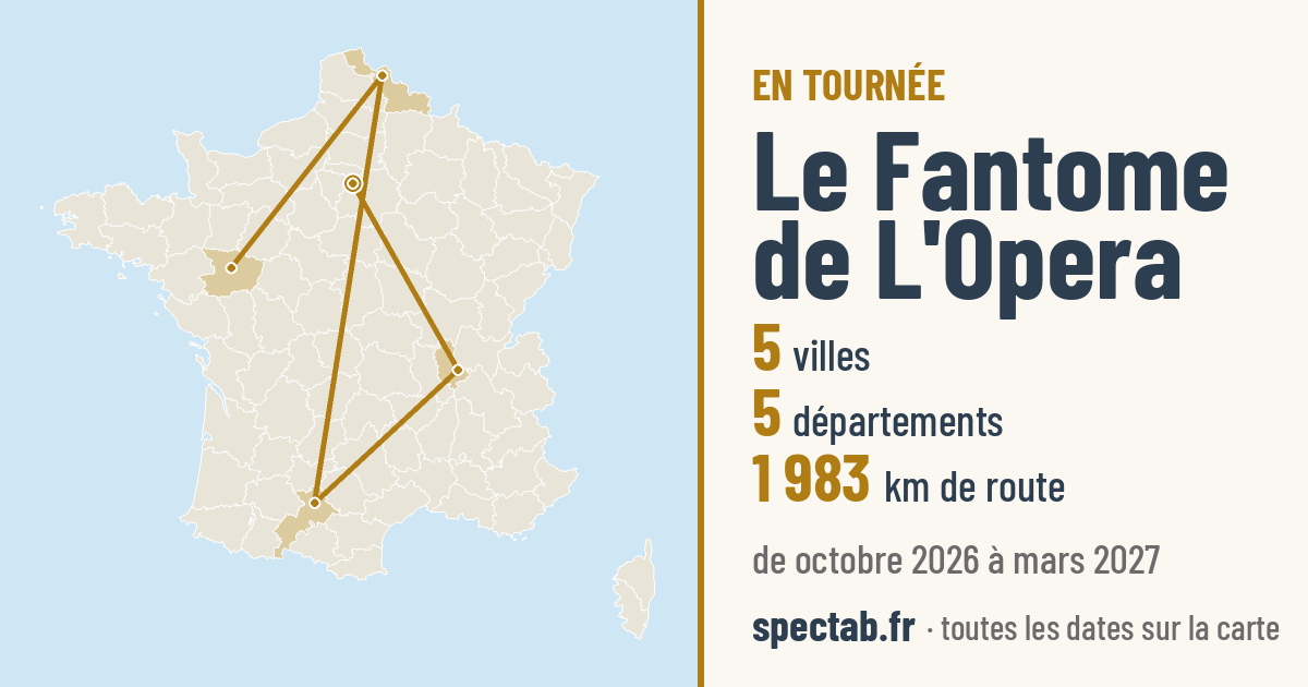 Carte de la tournée de Le Fantome de L'Opera