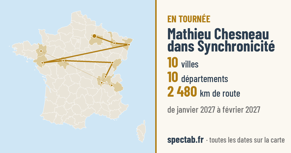 Carte de la tournée de Mathieu Chesneau dans Synchronicité