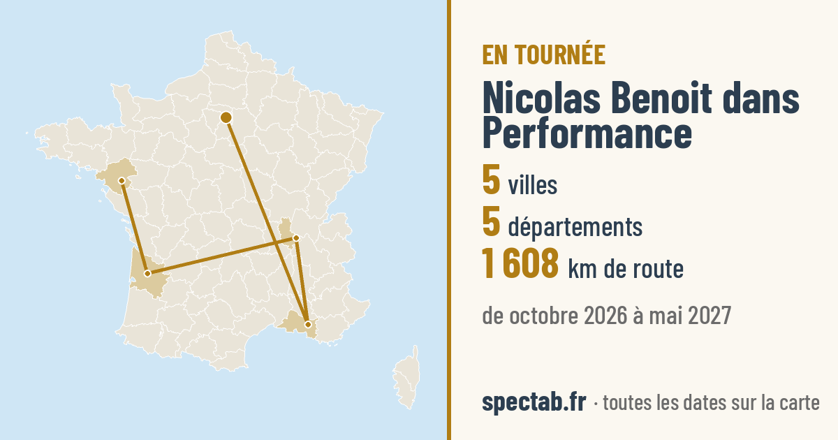 Carte de la tournée de Nicolas Benoit dans Performance